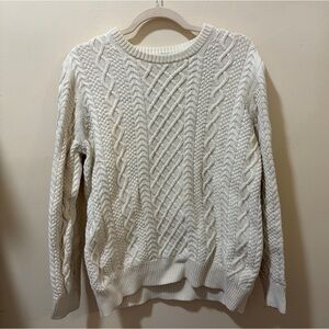 j crew white cream cable knit cotton crew neck sweater
